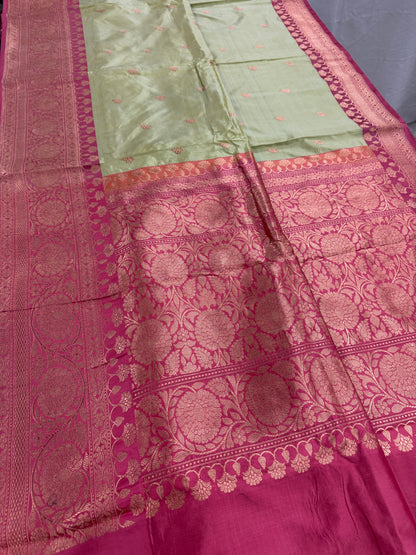 Pastel Green Banarasi SIlk Saree - Indian Wedding Silk Collection.