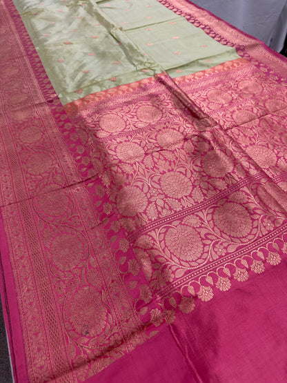 Pastel Green Banarasi SIlk Saree - Indian Wedding Silk Collection.