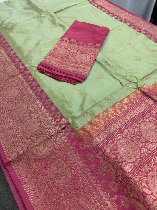 Pastel Green Banarasi SIlk Saree - Indian Wedding Silk Collection.