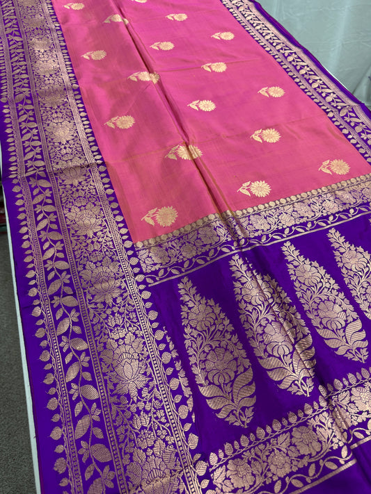 Silk Mark Certified Banarasi Saree in Pink - Indian Wedding Silk Collection.