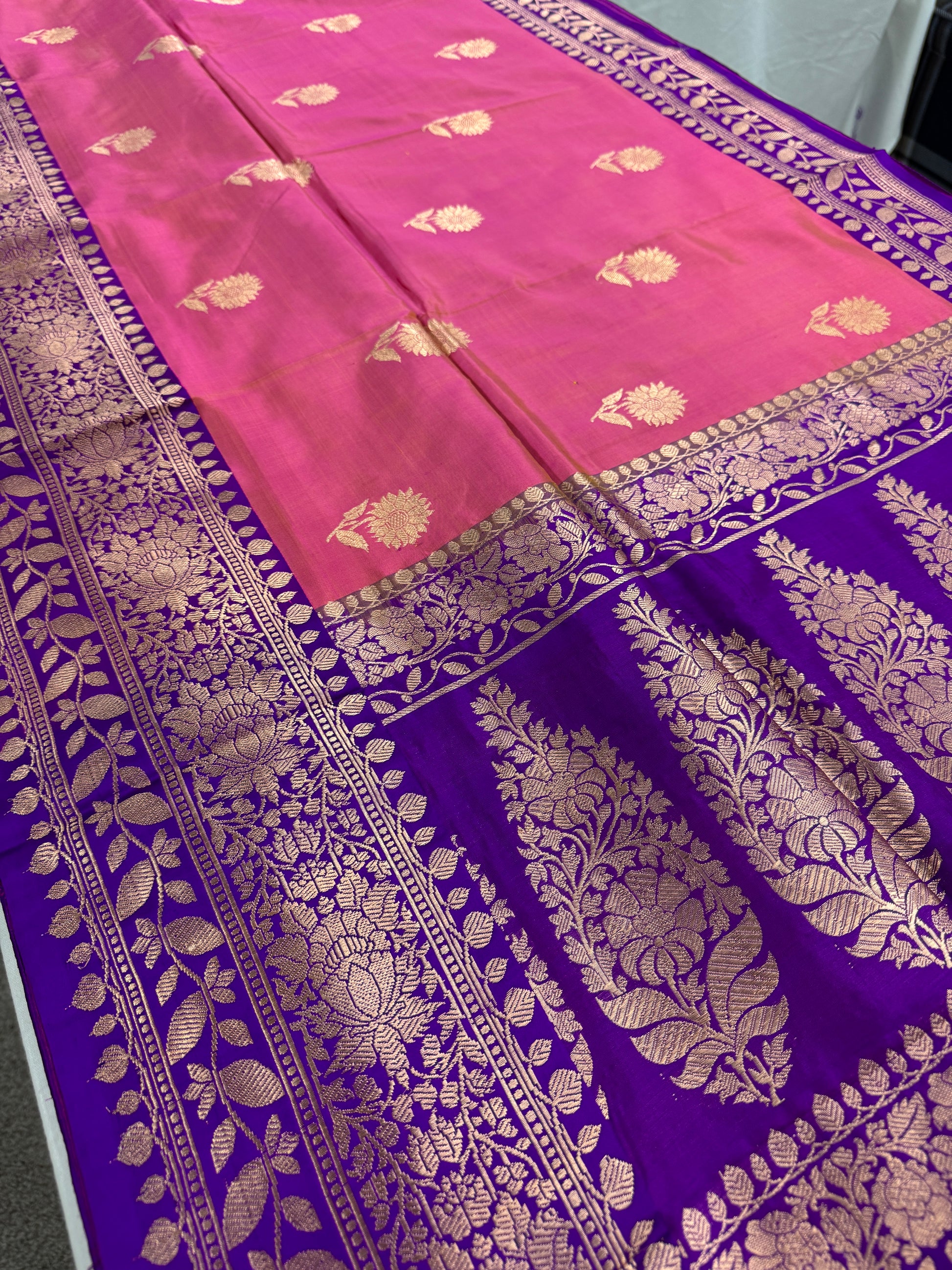 Silk Mark Certified Banarasi Saree in Pink - Indian Wedding Silk Collection.