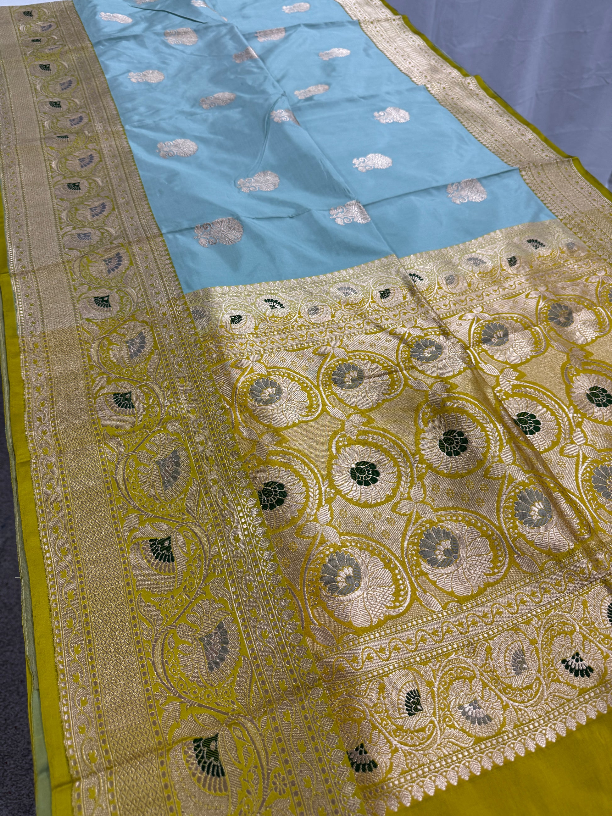 Minakari Banarasi Silk Saree with 40 Size Stitched Blouse - Indian Wedding Silk.