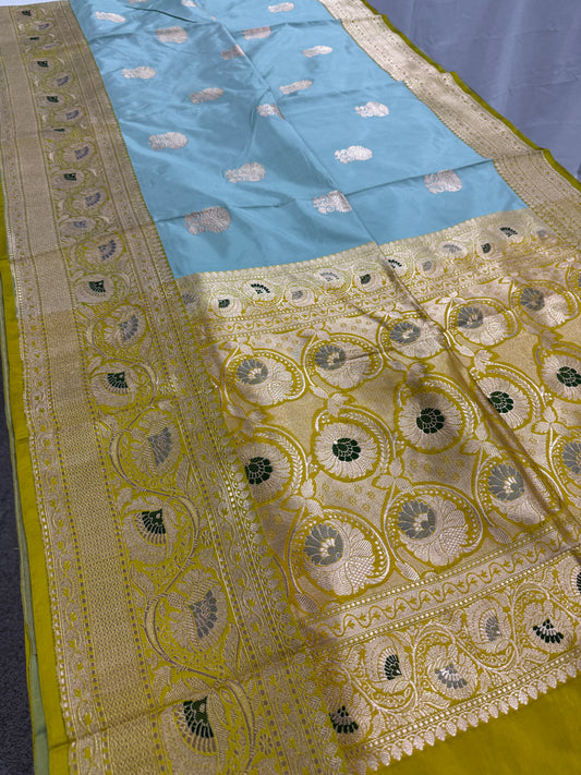Minakari Banarasi Silk Saree with 40 Size Stitched Blouse - Indian Wedding Silk.