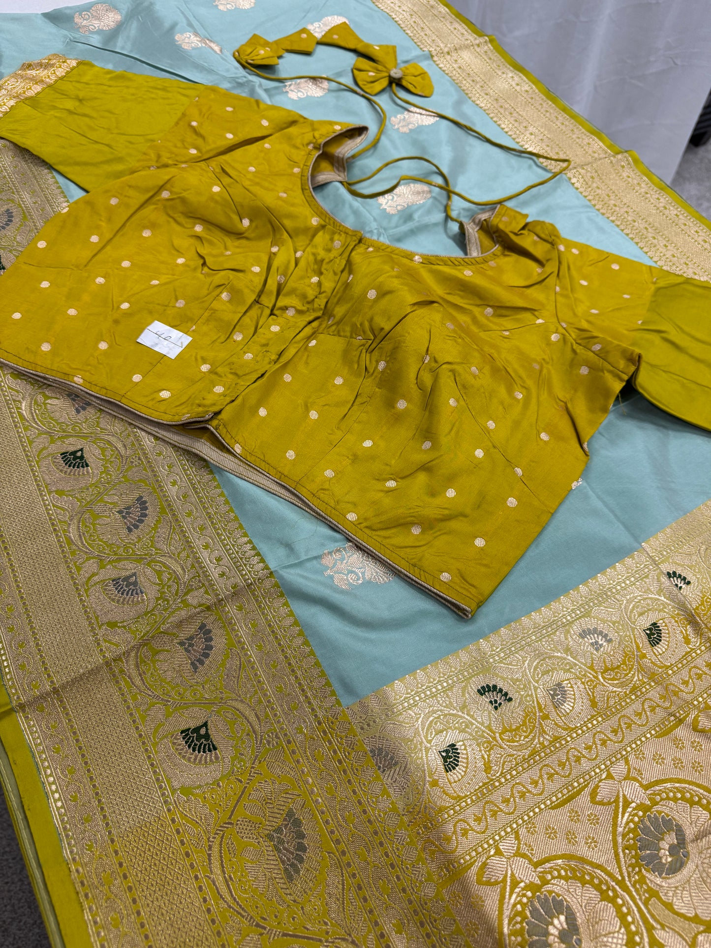 Minakari Banarasi Silk Saree with 40 Size Stitched Blouse - Indian Wedding Silk.