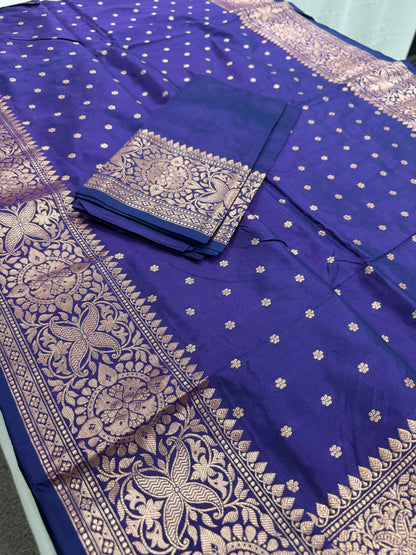 Katan Banarasi Silk Saree in Purple - Certified Silk Saree.