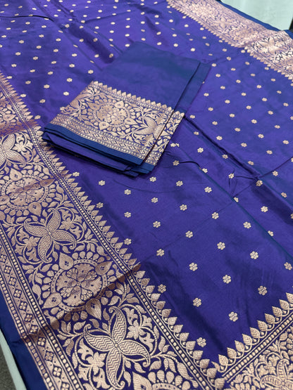 Katan Banarasi Silk Saree in Purple - Certified Silk Saree.