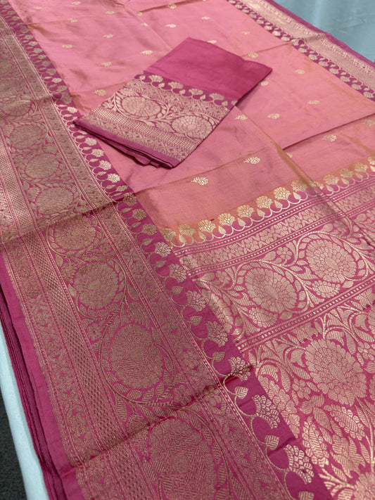 Silk Mark Certified Banarasi Saree in Pastel Pink - Indian Wedding Saree.