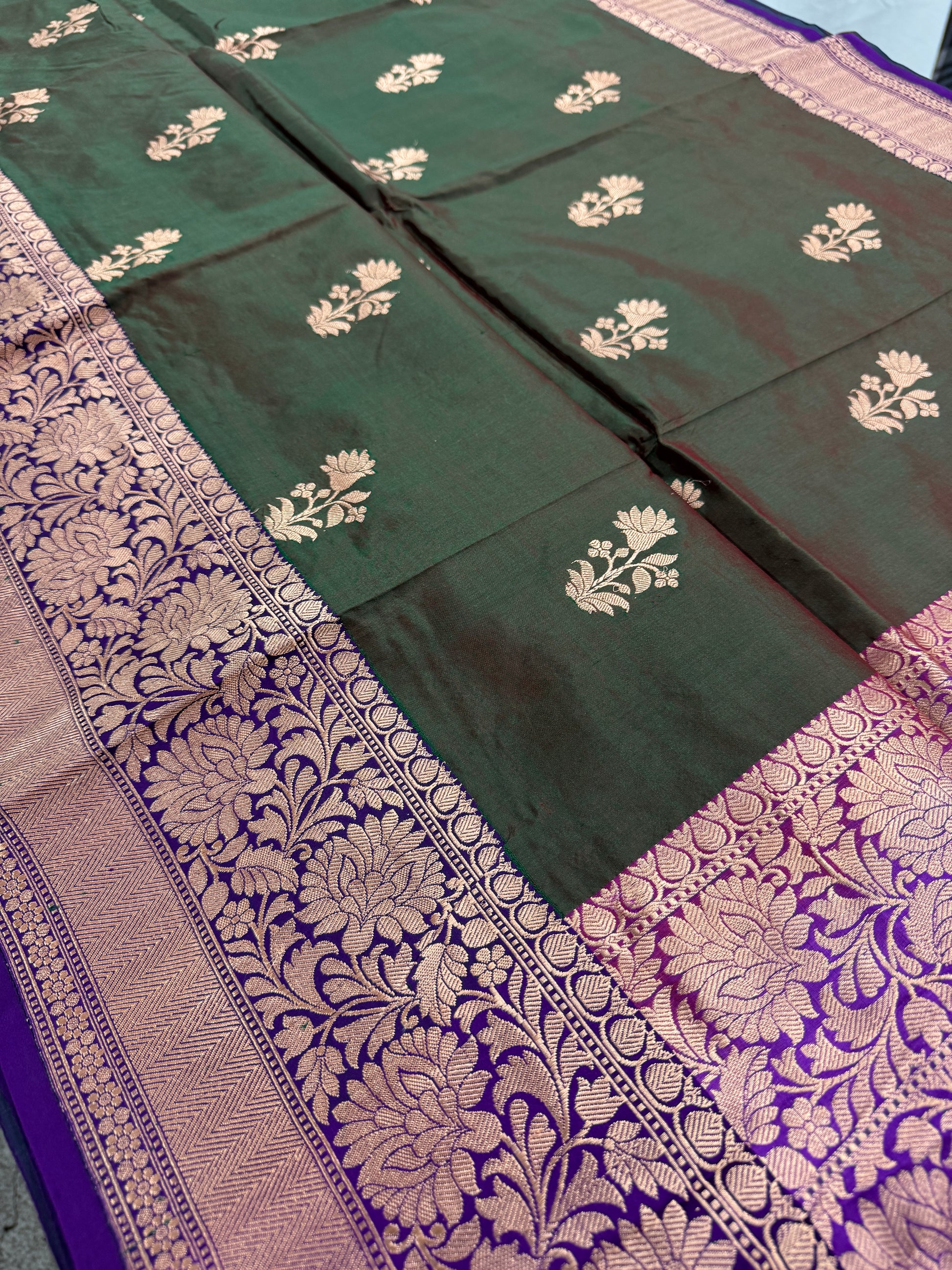 Green Banarasi Silk Saree with 38 Size Stitched Blouse - Indian Wedding Saree.