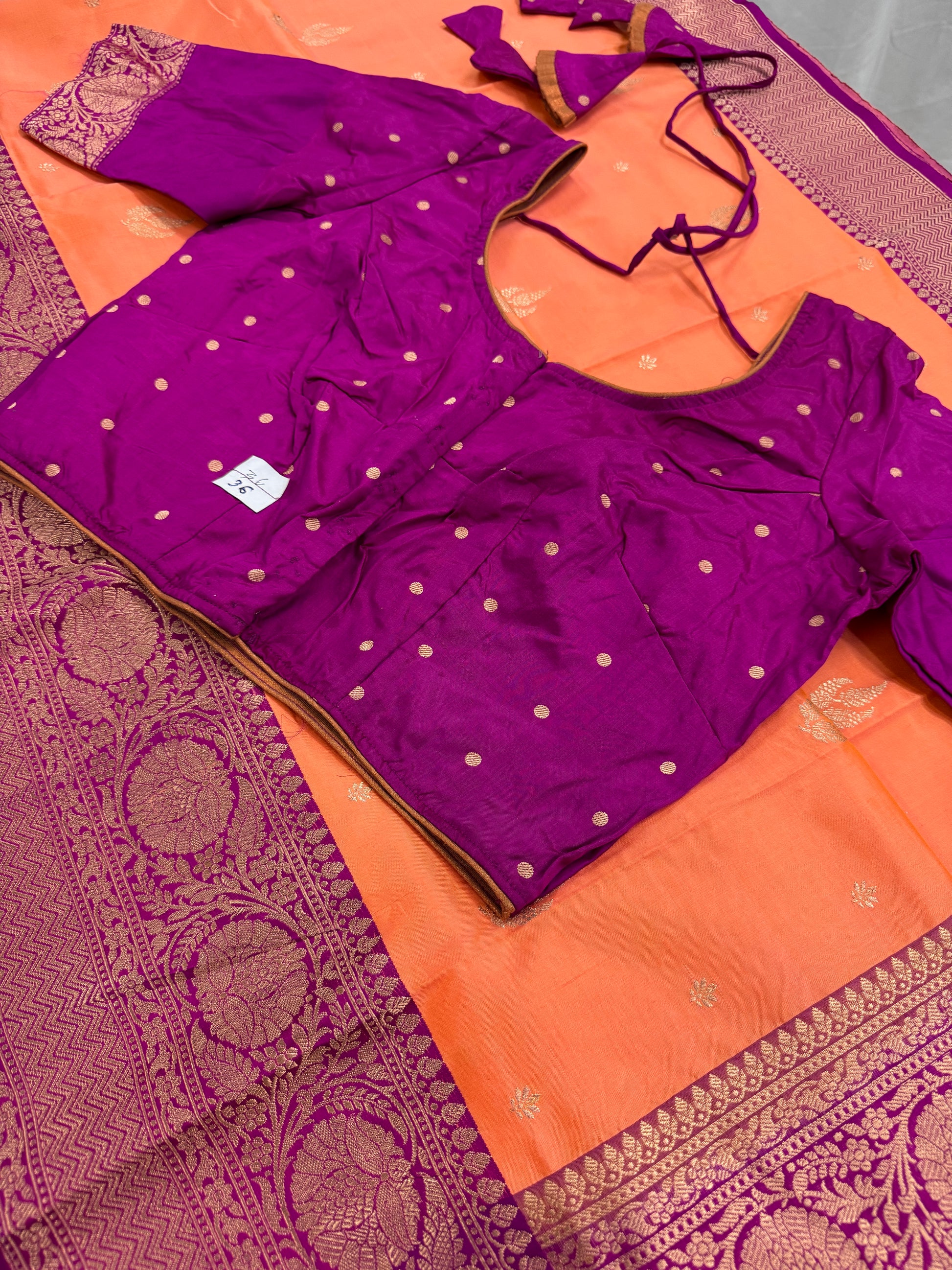 Banarasi Silk Saree with 36 Size Stitched Blouse - Pastel Collection.