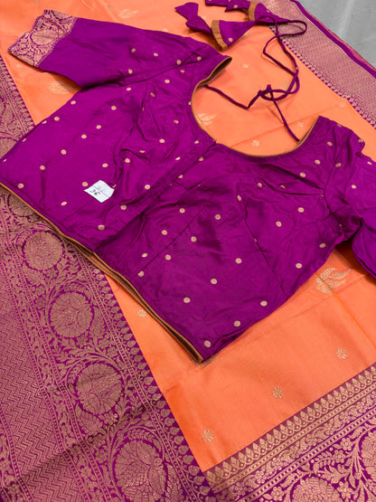 Banarasi Silk Saree with 36 Size Stitched Blouse - Pastel Collection.