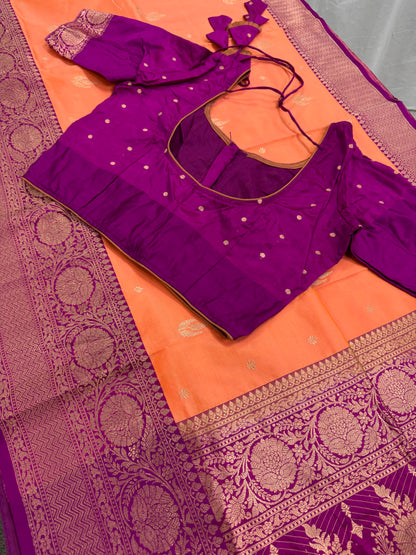 Banarasi Silk Saree with 36 Size Stitched Blouse - Pastel Collection.