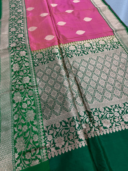 Banarasi Katan Silk Saree with 40 Size Stitched Blouse - Indian Wedding Saree.