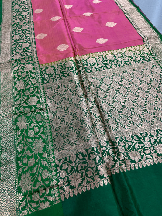 Banarasi Katan Silk Saree with 40 Size Stitched Blouse - Indian Wedding Saree.