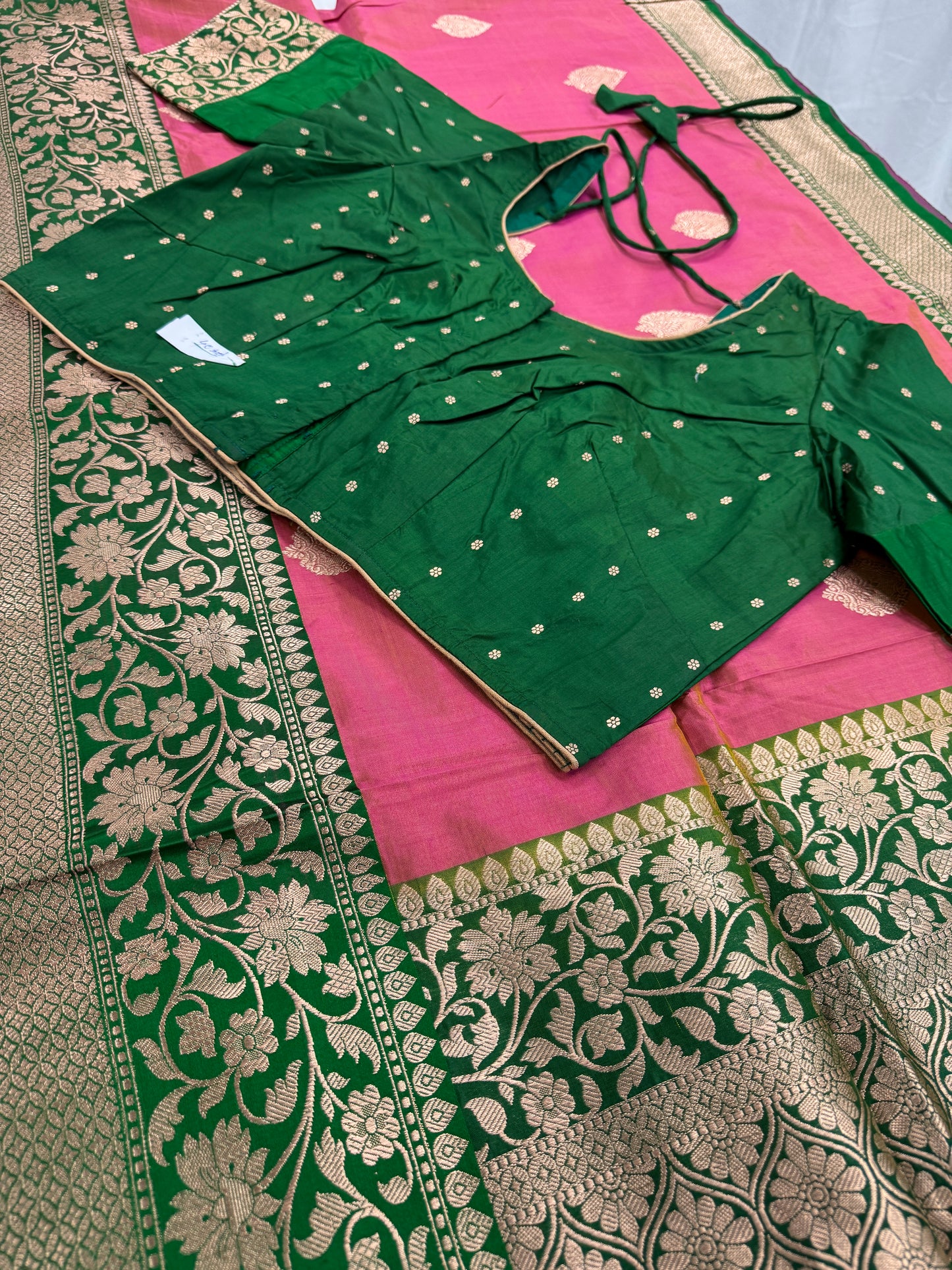 Banarasi Katan Silk Saree with 40 Size Stitched Blouse - Indian Wedding Saree.