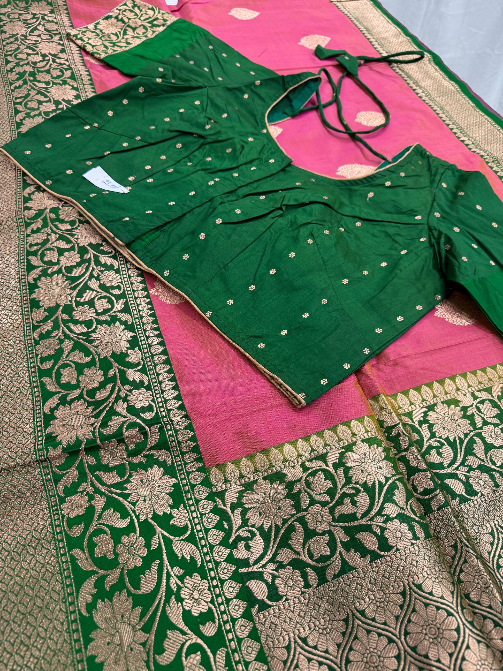 Banarasi Katan Silk Saree with 40 Size Stitched Blouse - Indian Wedding Saree.