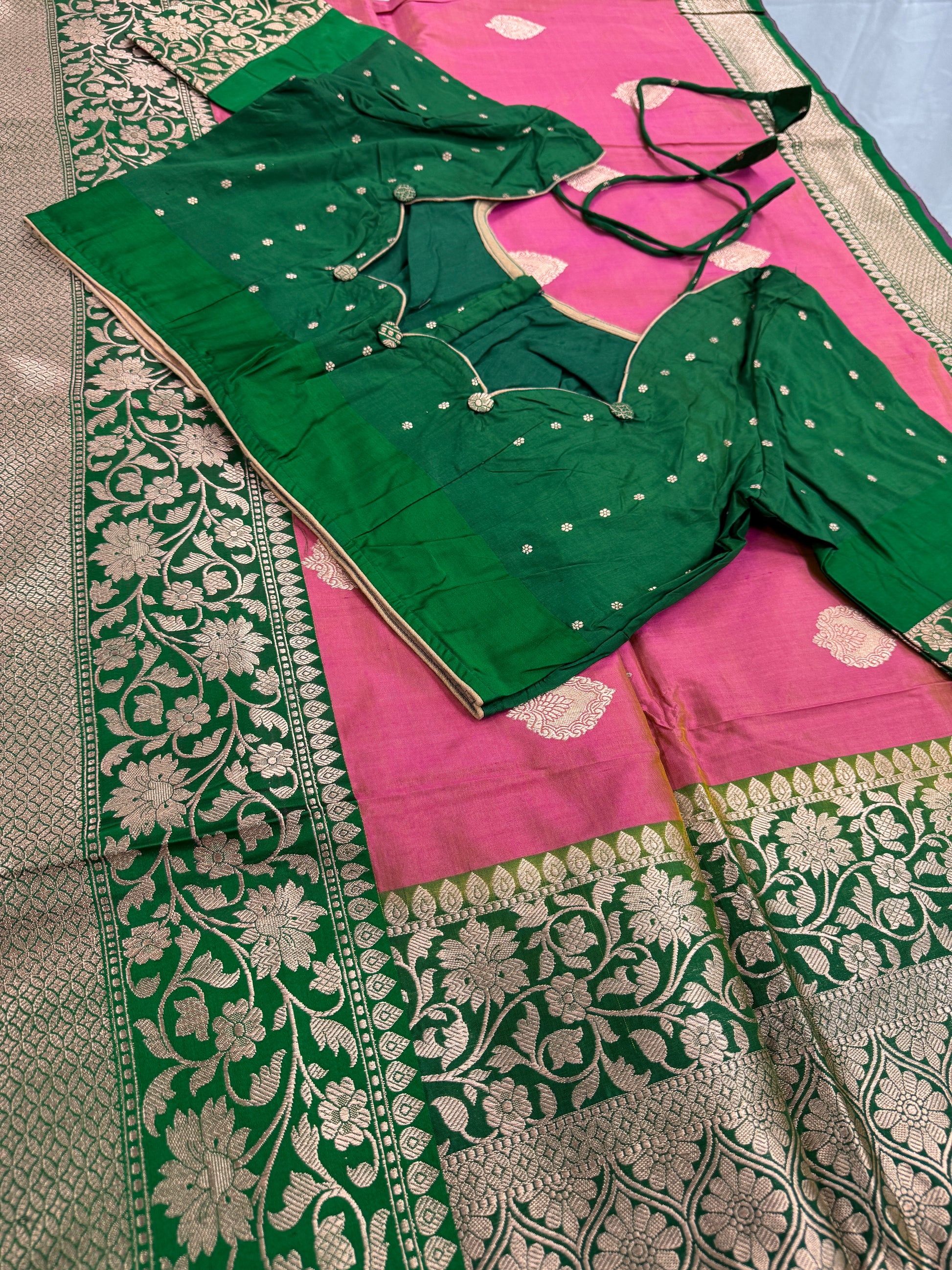 Banarasi Katan Silk Saree with 40 Size Stitched Blouse - Indian Wedding Saree.
