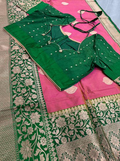 Banarasi Katan Silk Saree with 40 Size Stitched Blouse - Indian Wedding Saree.