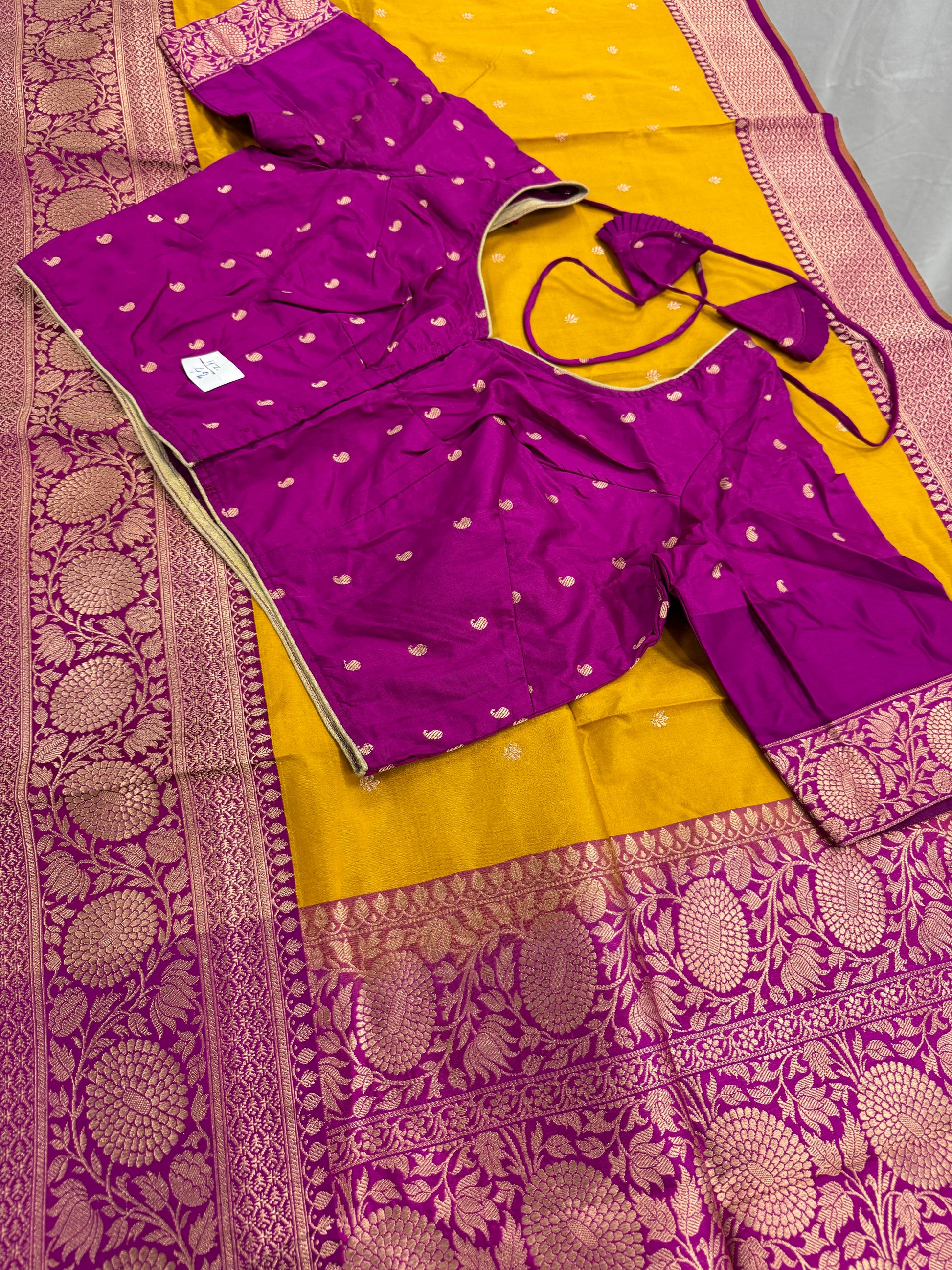 Indian Silk Banarasi Saree with 42 Size Stitched Blouse - Indian Wedding Saree.