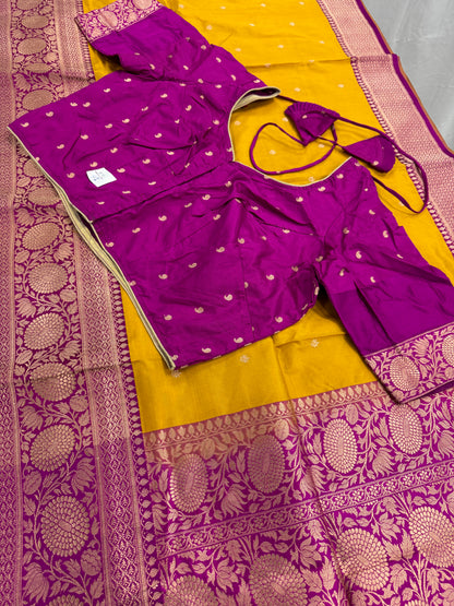 Indian Silk Banarasi Saree with 42 Size Stitched Blouse - Indian Wedding Saree.