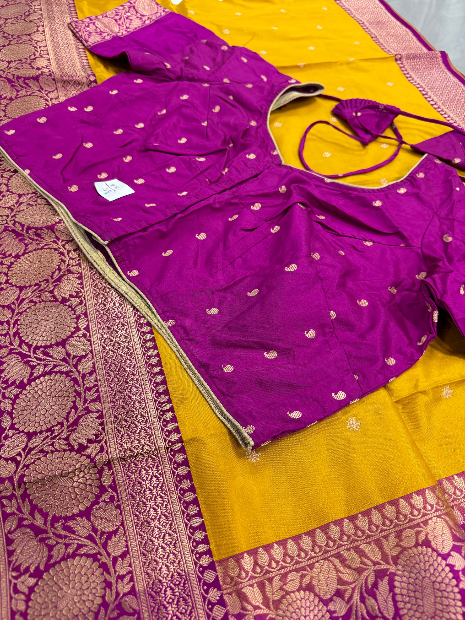 Indian Silk Banarasi Saree with 42 Size Stitched Blouse - Indian Wedding Saree.