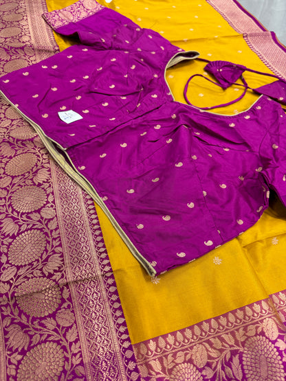 Indian Silk Banarasi Saree with 42 Size Stitched Blouse - Indian Wedding Saree.