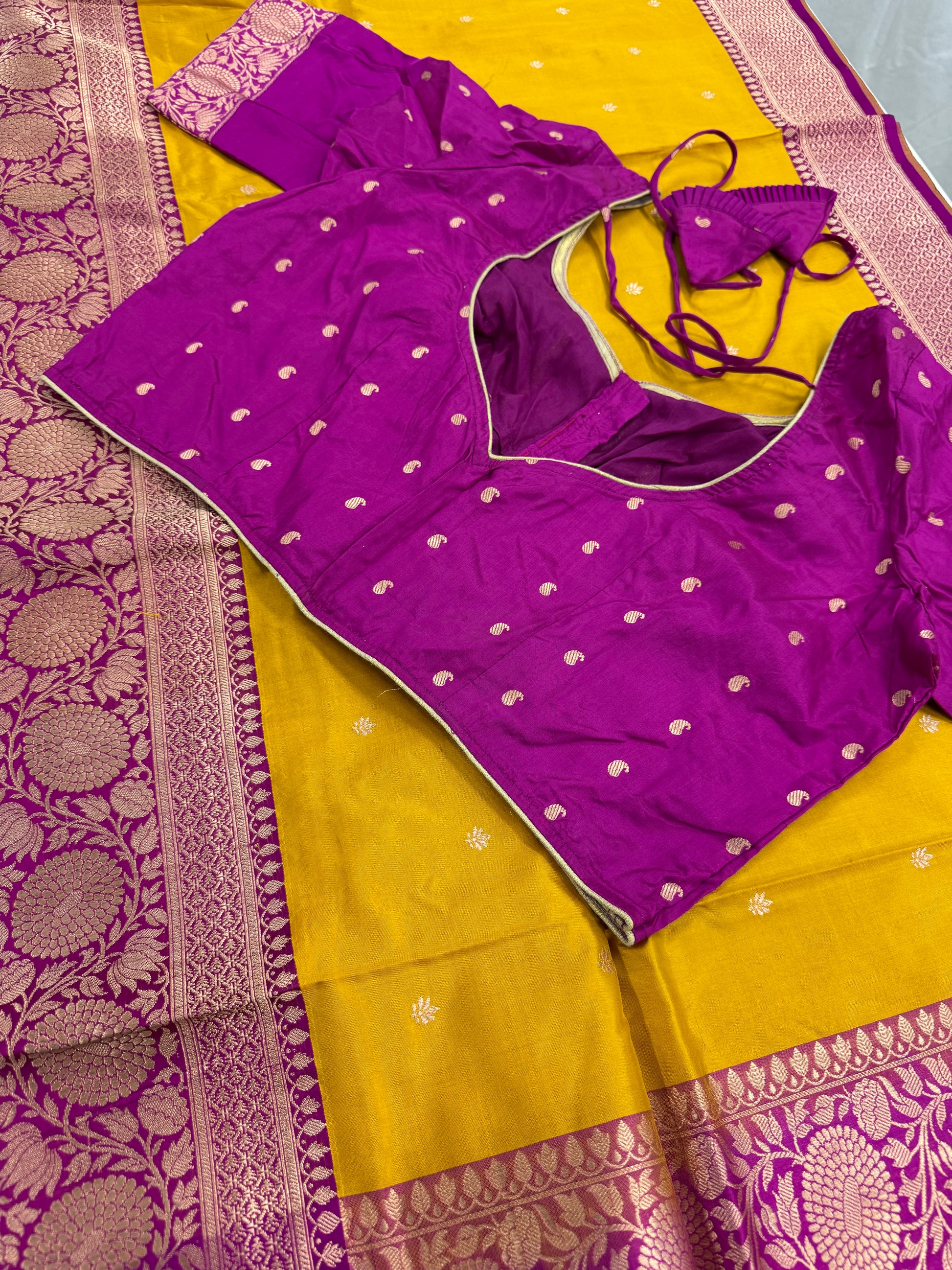 Indian Silk Banarasi Saree with 42 Size Stitched Blouse - Indian Wedding Saree.