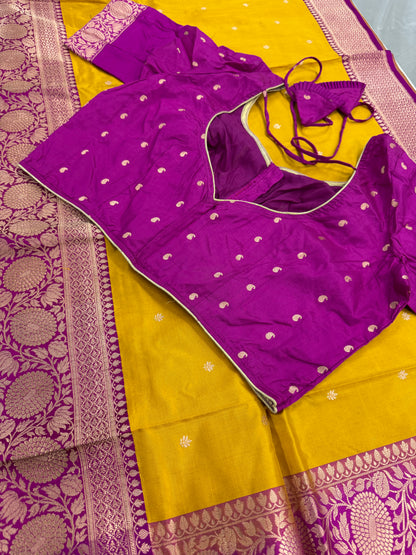 Indian Silk Banarasi Saree with 42 Size Stitched Blouse - Indian Wedding Saree.