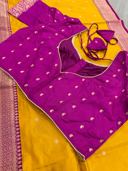 Indian Silk Banarasi Saree with 42 Size Stitched Blouse - Indian Wedding Saree.