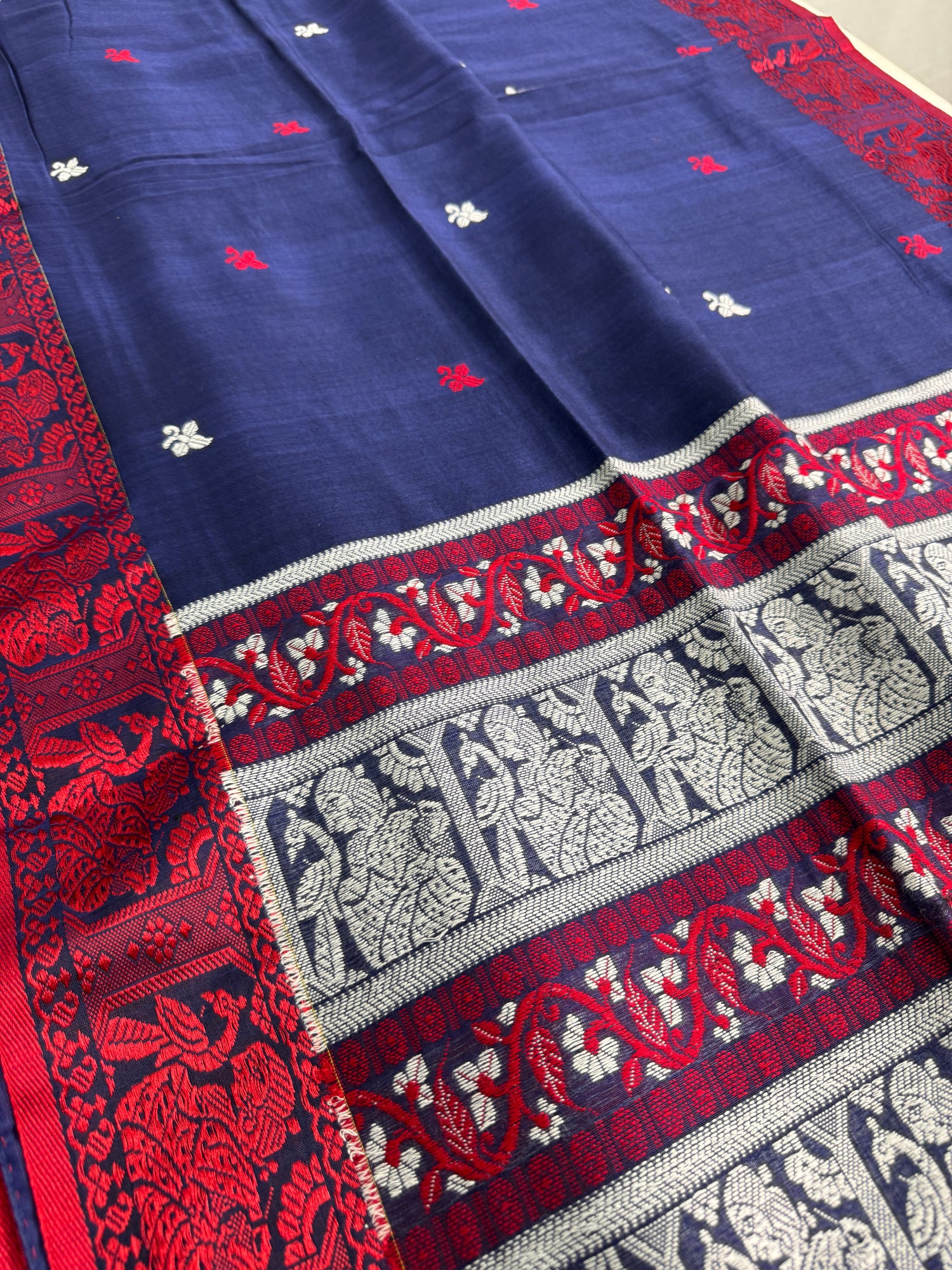 Neelima - Tranquil Blue Bengal Soft Cotton Baluchari Saree.