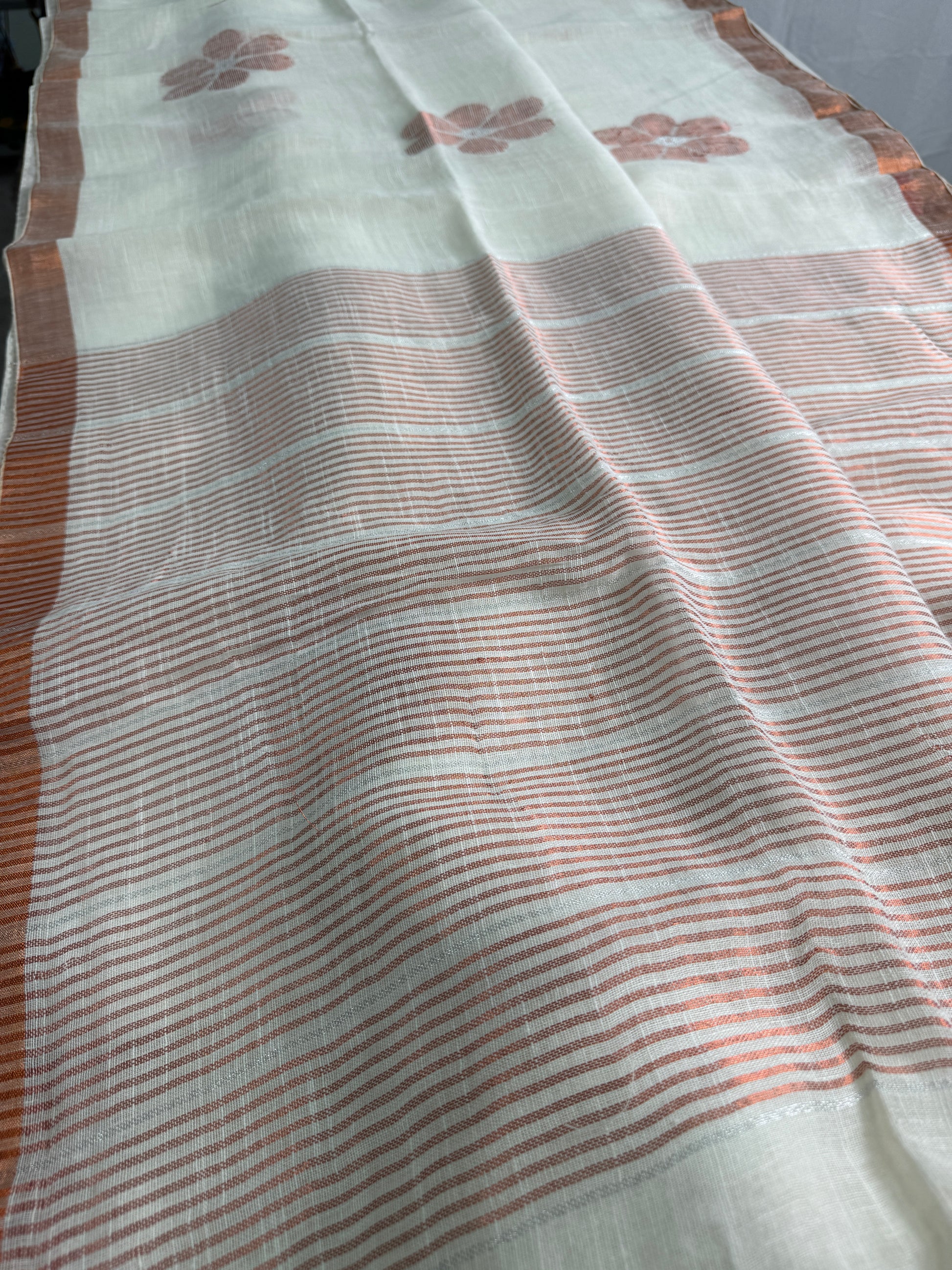 Noor - Off-White Linen Saree from Bengal.