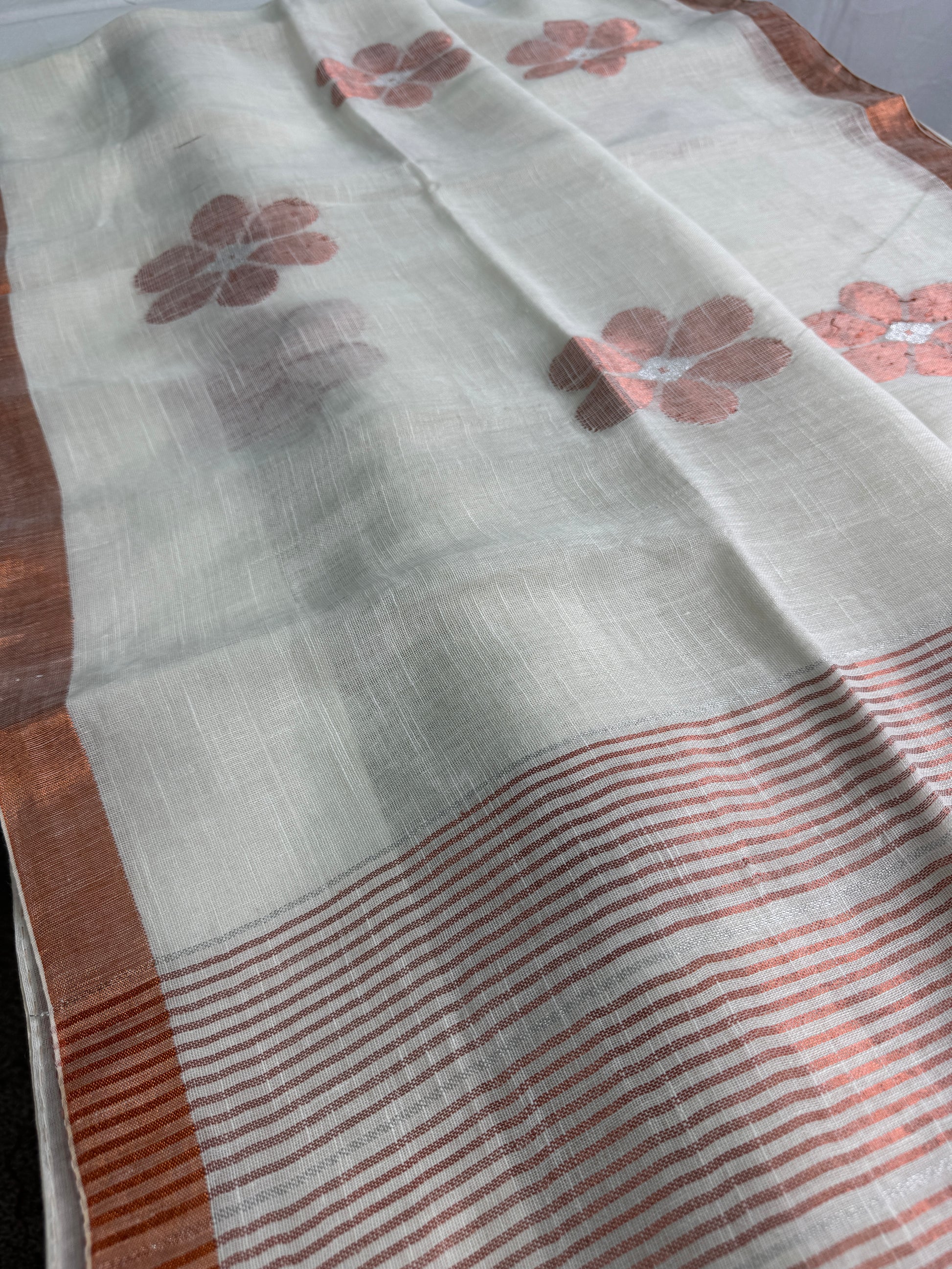 Noor - Off-White Linen Saree from Bengal.