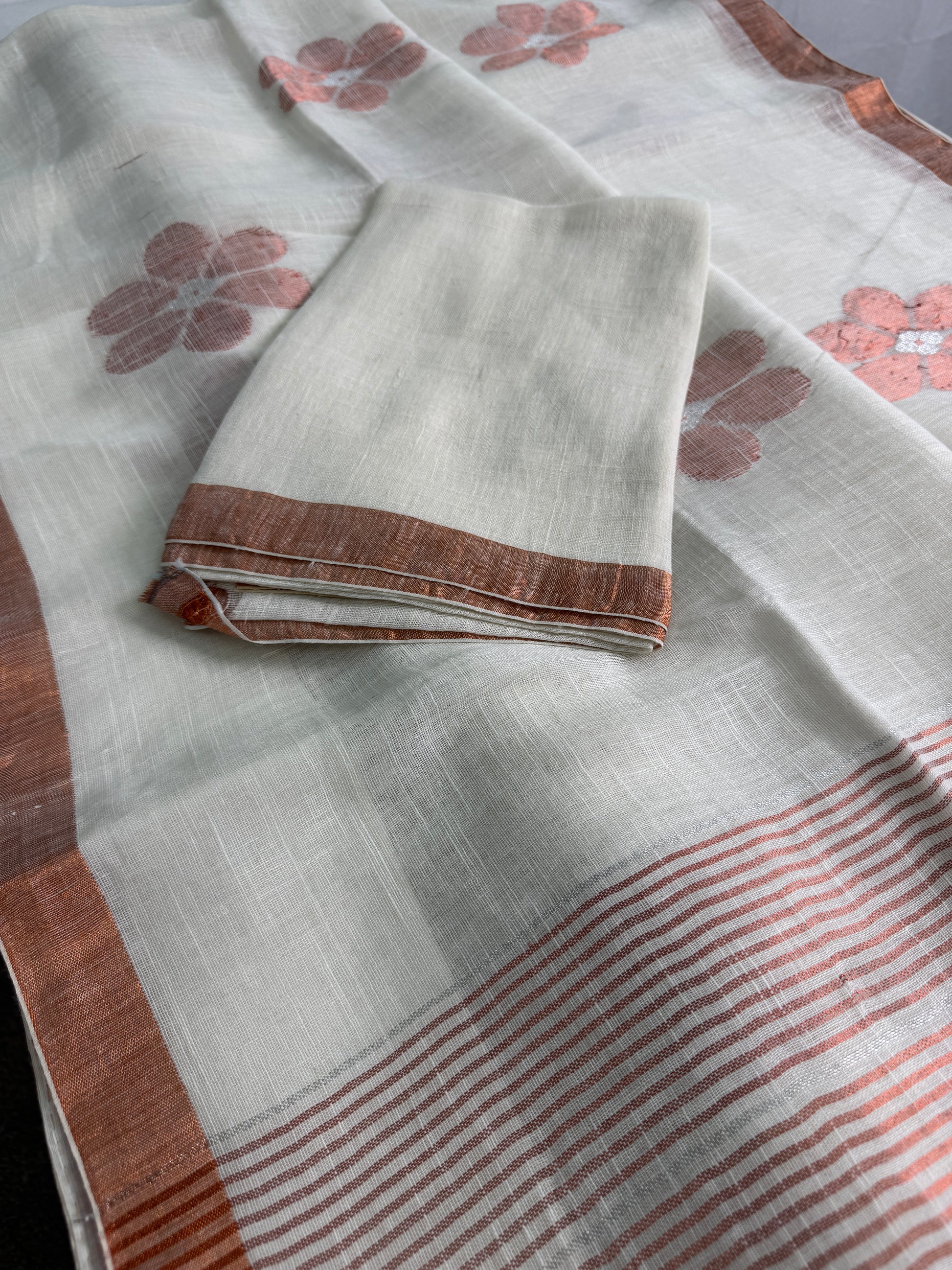 Noor - Off-White Linen Saree from Bengal.