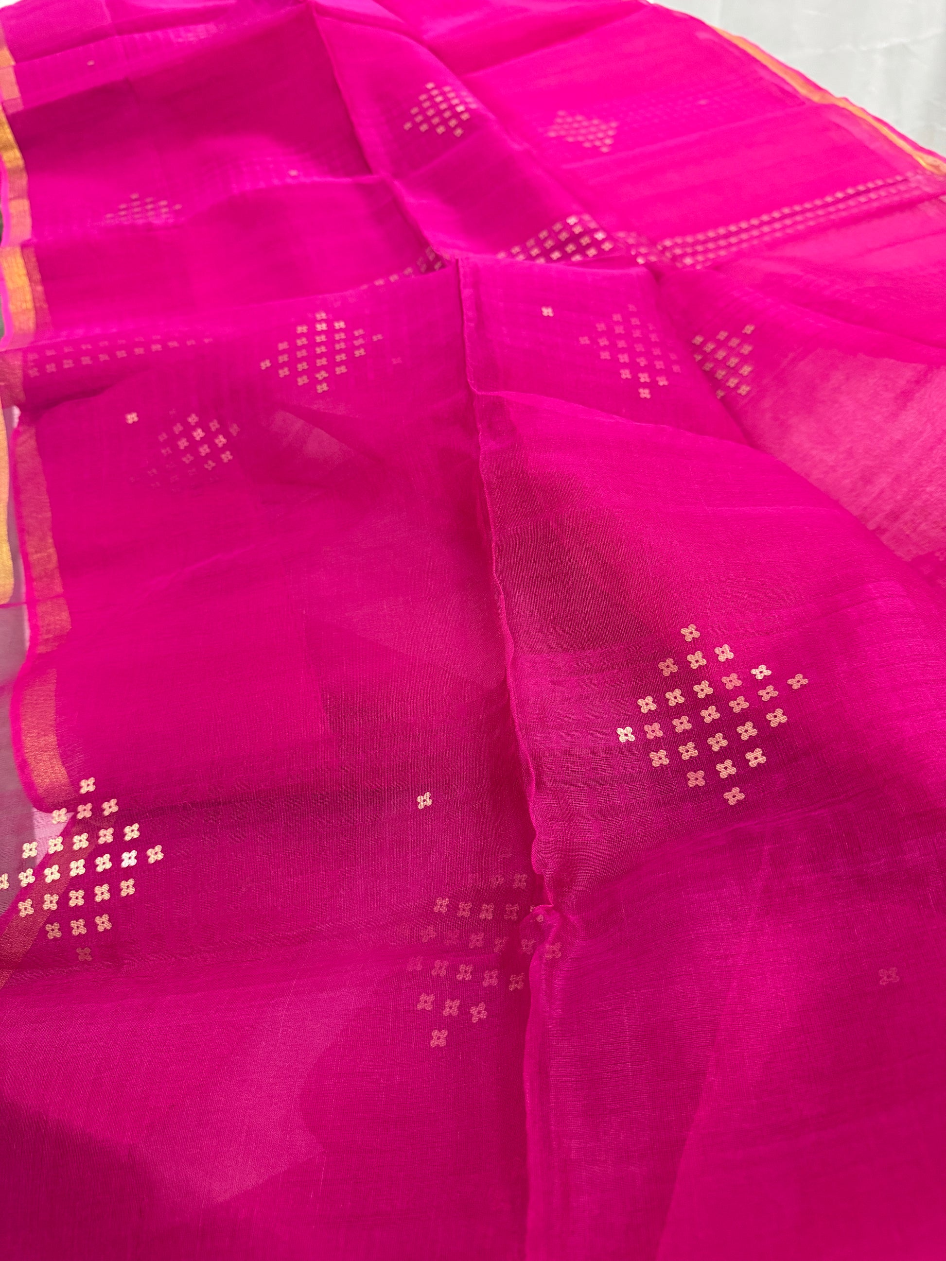 Roshni - Dark Pink Muslin Sequin Work Saree from Bengal.