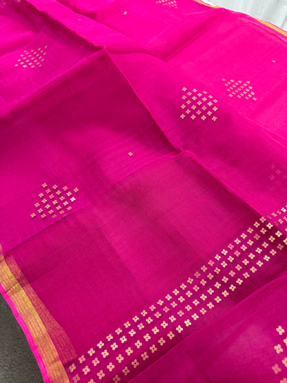 Roshni - Dark Pink Muslin Sequin Work Saree from Bengal.