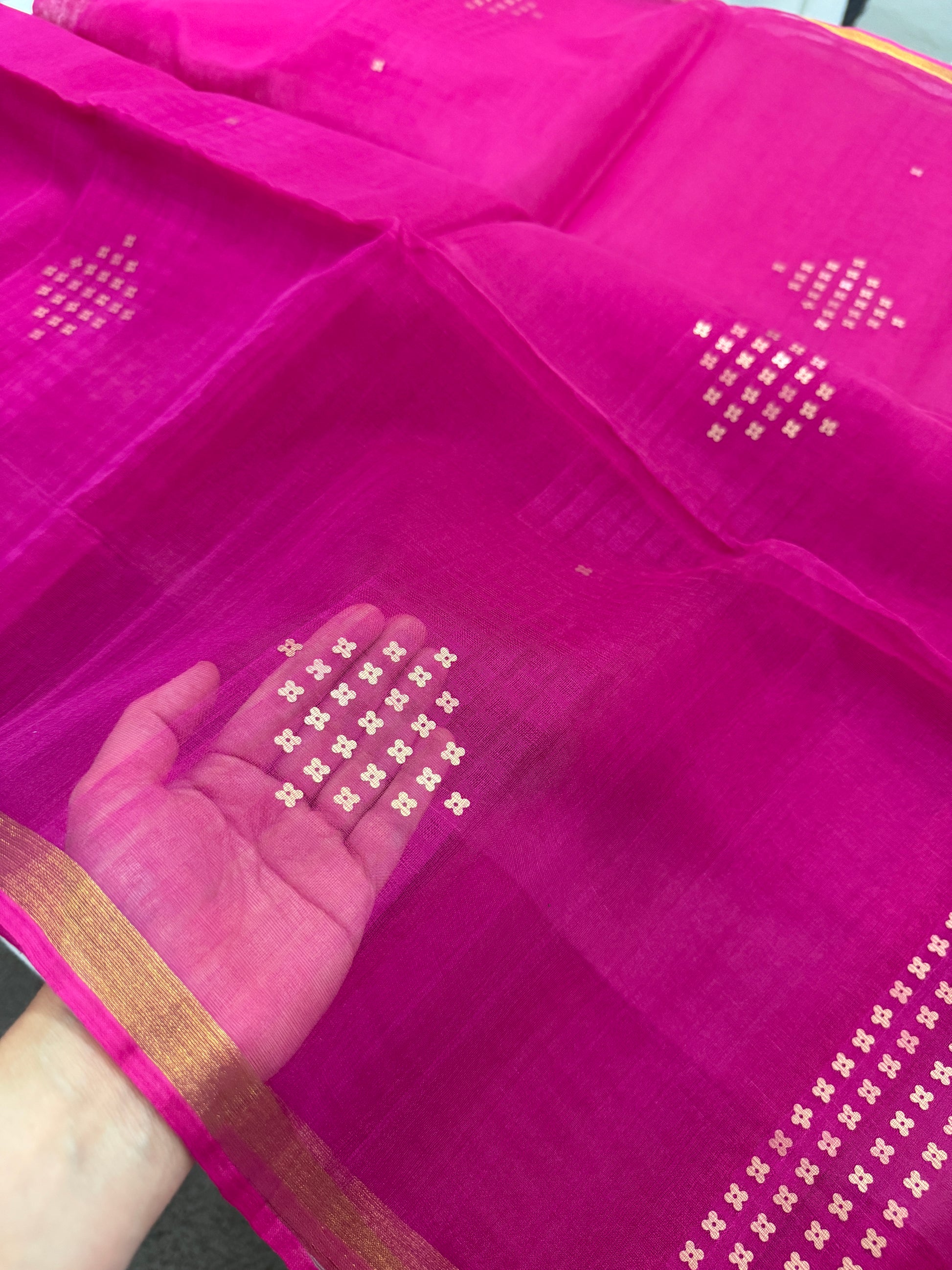 Roshni - Dark Pink Muslin Sequin Work Saree from Bengal.