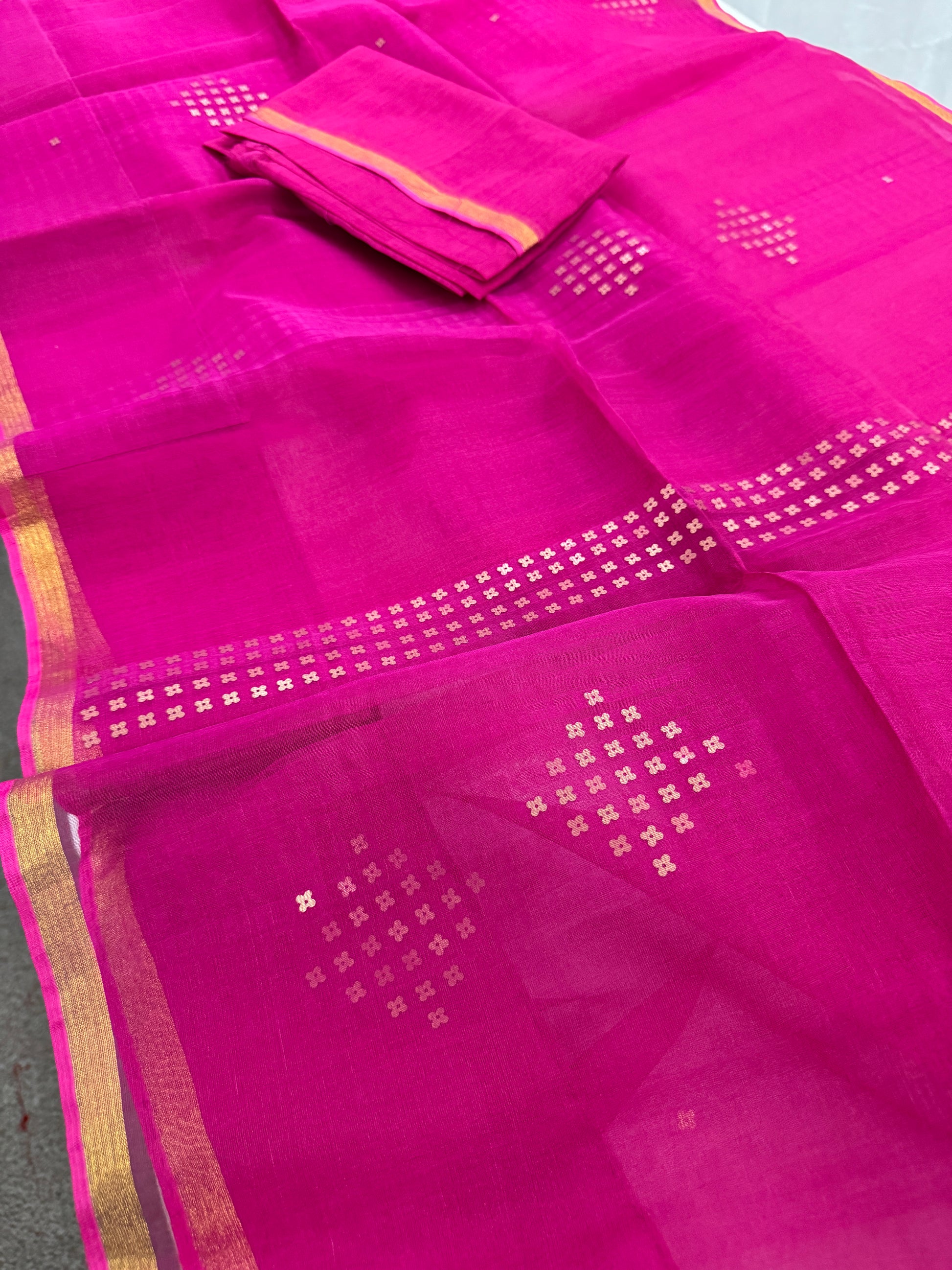 Roshni - Dark Pink Muslin Sequin Work Saree from Bengal.