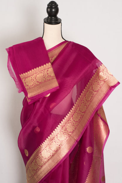 Gracy : Purple and Gold Chand Sitara Kora Organza Banarasi Saree image 2