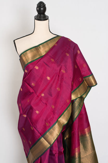 Kanta: Magenta & Bottle Green Kanjivaram Silk Saree | Silk Mark image 5