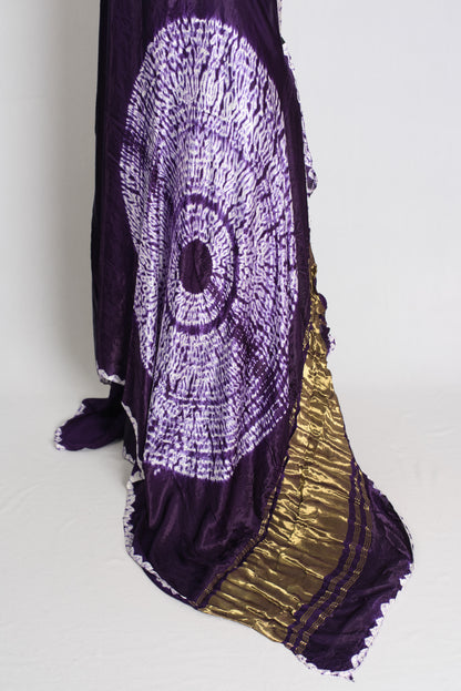 Nadia : Eggplant Purple Modal Silk Saree with Hand Shibori Border image 4