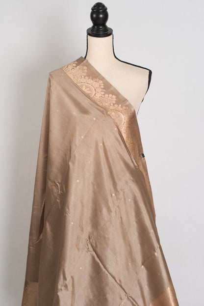 Mandar | Metallic Brown & Gold Silk Mark Certified Katan Banarasi Saree image 3