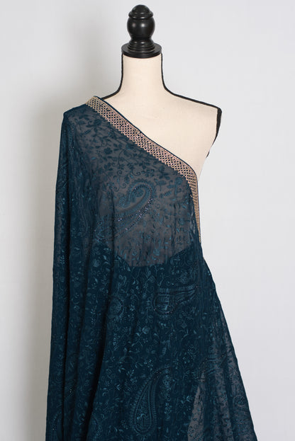 Sia | Cobalt Blue Georgette Kashmiri Embroidery Saree| Designer Cocktail Glamour image 3