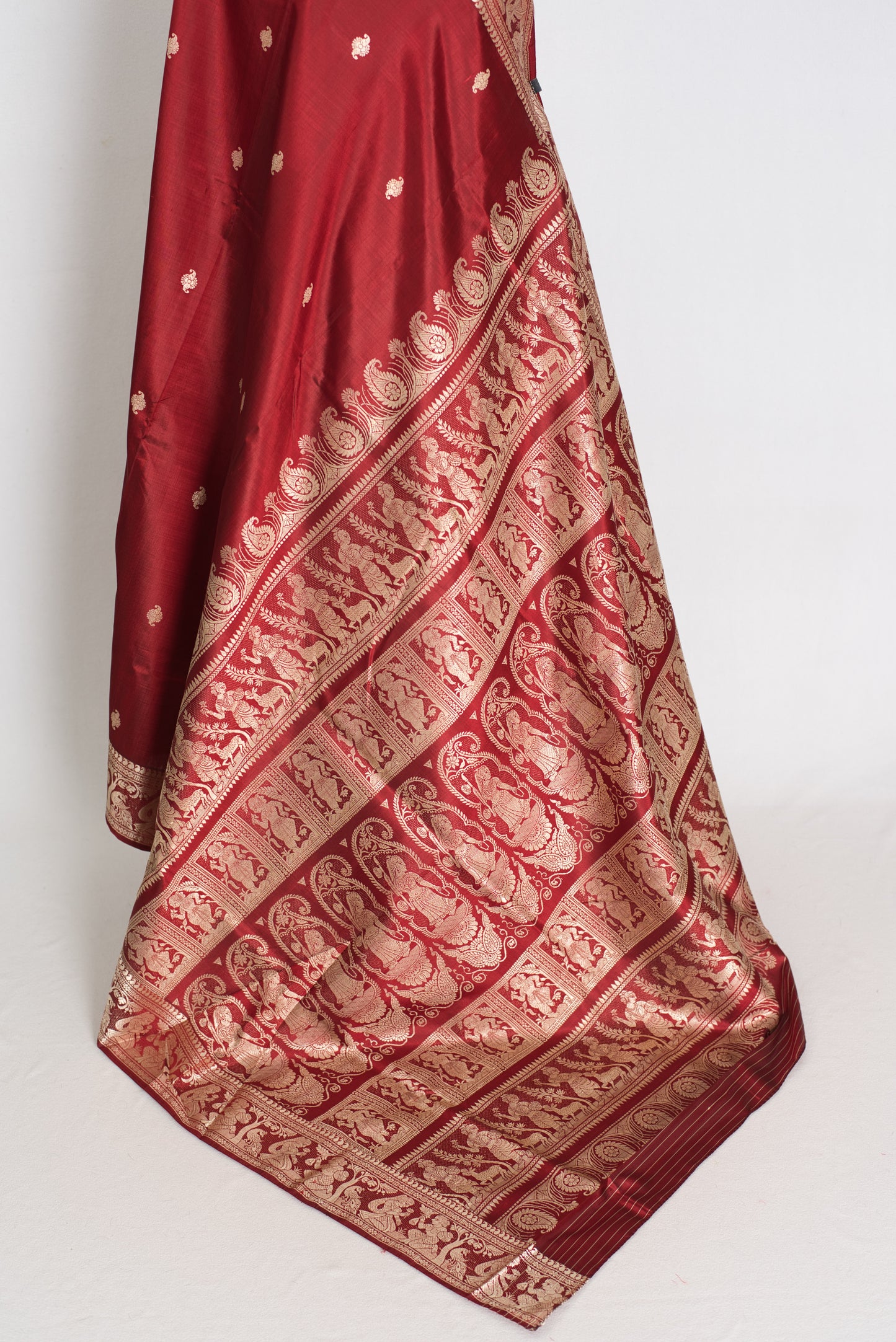 Pritha | Royal Maroon and Cream Handwoven Baluchari Pure Silk Saree image 3
