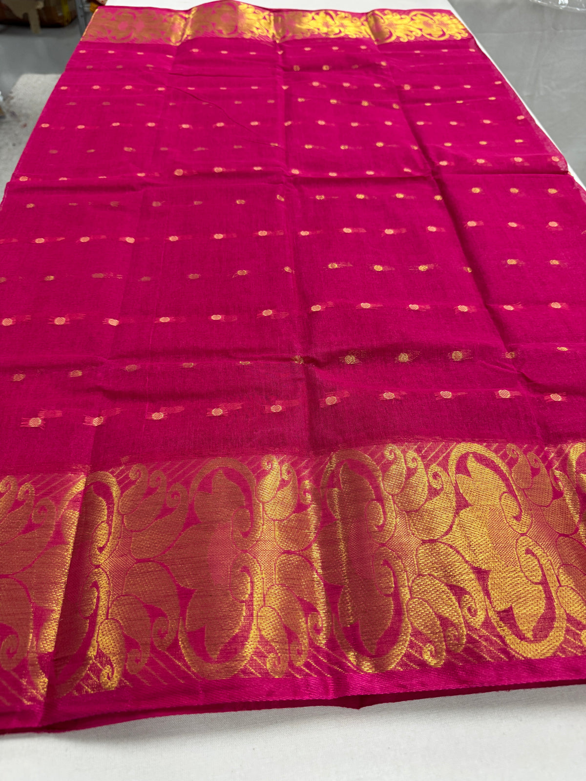 Hot Pink & Gold Tant saree — front view