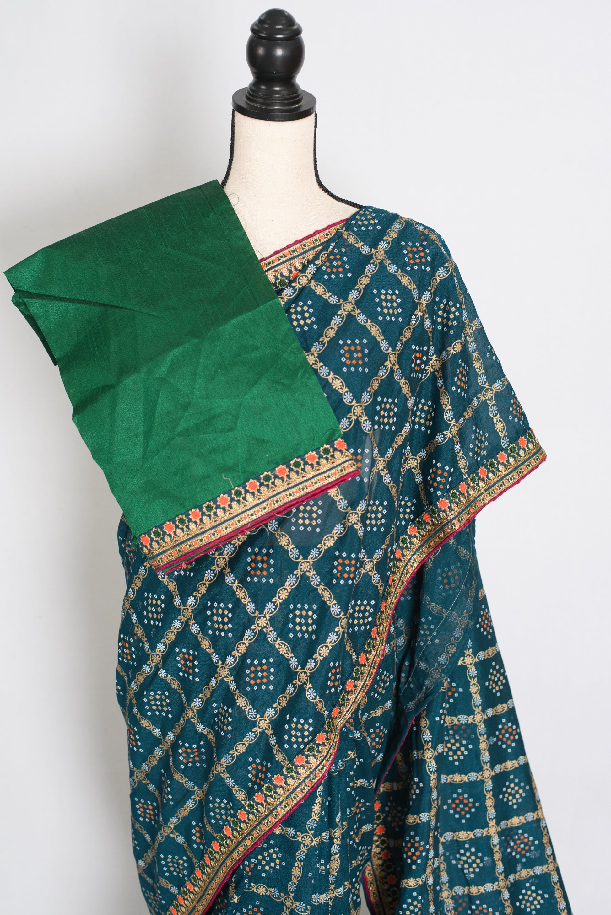 Gini | Greenish Blue Gharchola Saree| Budget-Friendly Lightweight Festive Wear image 2