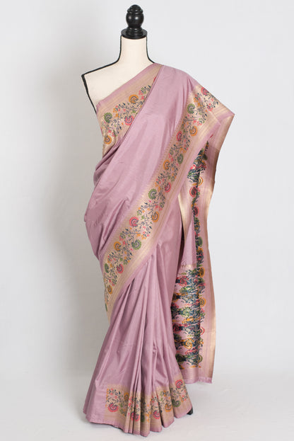 Archana : Blended Silk Traditional Valkalam Banarasi Saree in Mauve and Gold image 0