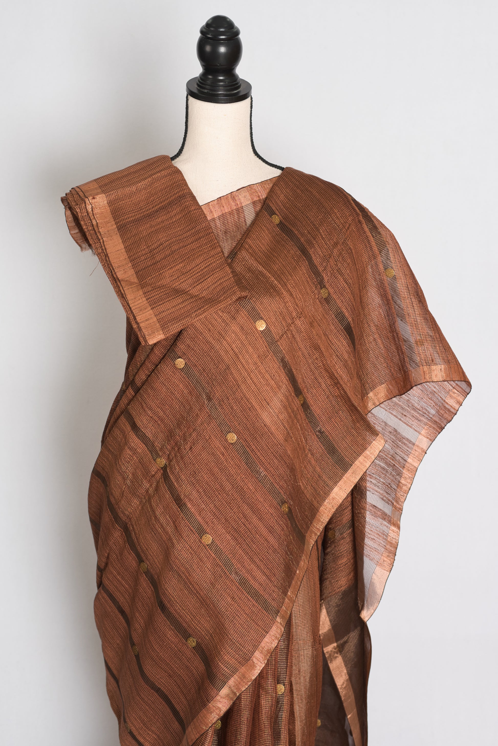 Bidisha Metallic Brown Pure Matka Tissue Bengali Handwoven Saree with Woven Gini image 2