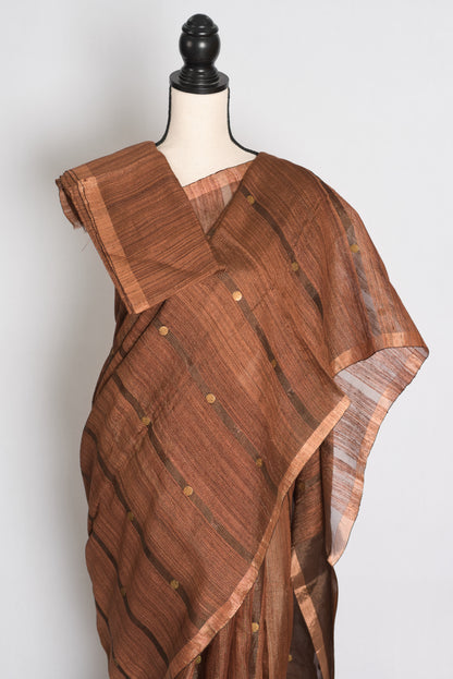 Bidisha Metallic Brown Pure Matka Tissue Bengali Handwoven Saree with Woven Gini image 2