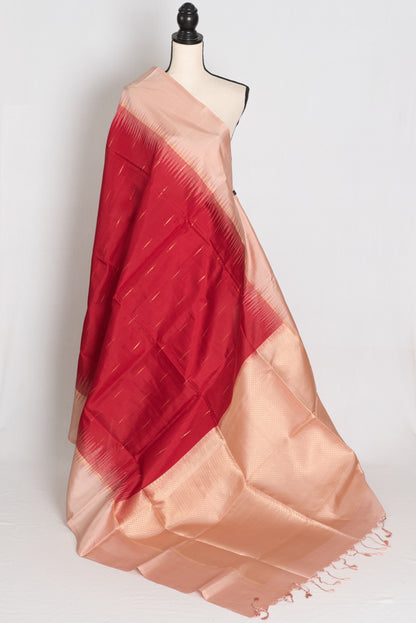Mythelli : Crimson Red and Peach Lightweight Kanjivaram Silk Saree image 1