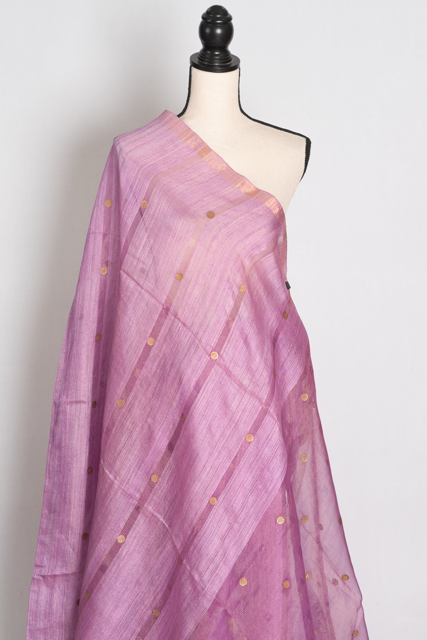 Sangya Lavender Pure Matka Tissue Bengali Handwoven Saree with Woven Gini Sequin image 4