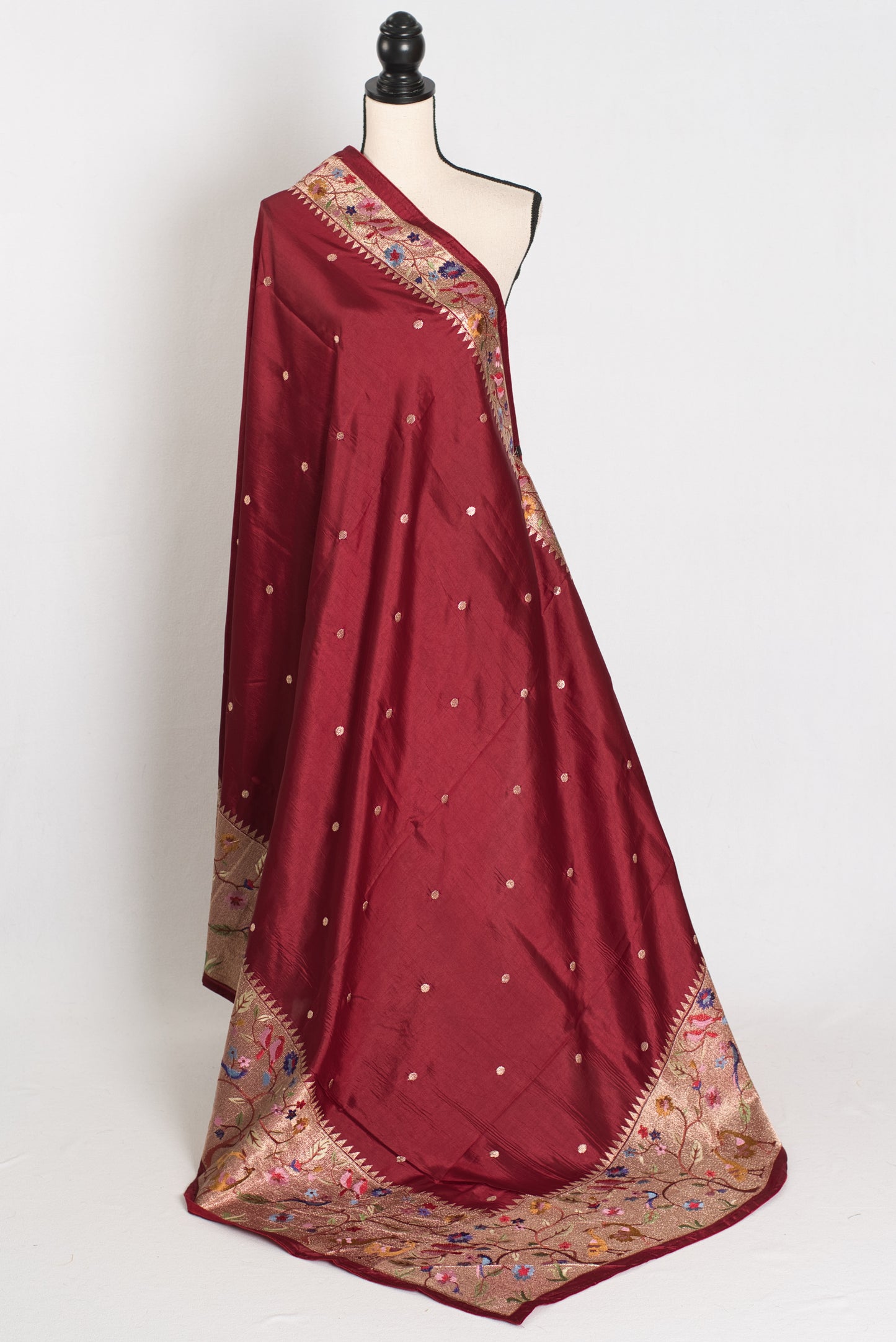Bristi : Semi Tussar Silk Paithani Embroidered Maroon Designer Saree image 1